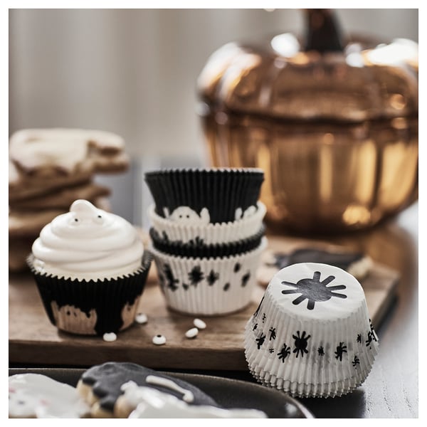 KUSTFYR Baking cup, mixed patterns white/black