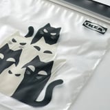 Bag with cat designs, branded ikea, quality reseal feature.