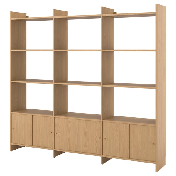 LÅDMAKARE: light oak bookcase blends open & closed storage. Modern, adjustable design; light wood finish.