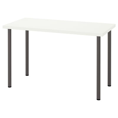 LAGKAPTEN: white desk, black legs, rectangular, modern, minimalist design.