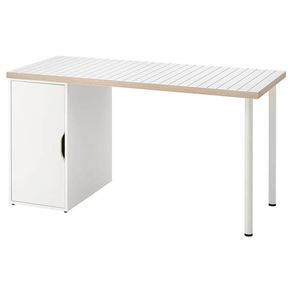 LAGKAPTEN white desk with storage cupboard, rectangular, sleek design, wooden top.