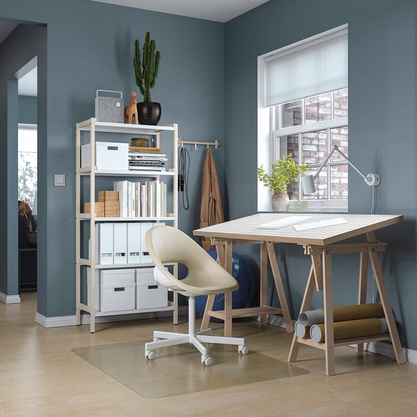 Home office: LAGKAPTEN desk, chair, shelving unit, blinds.