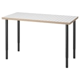 LAGKAPTEN table: light wood top, black adjustable legs, rectangular, minimalist design.