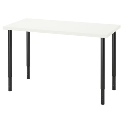 LAGKAPTEN: modern desk, white top, black adjustable legs, simple design, light-weight.