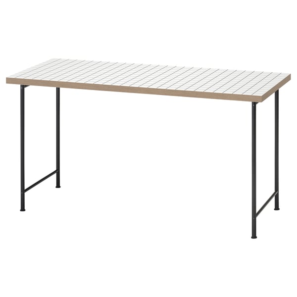 LAGKAPTEN table: modern square top, light beige and white, metal legs, easy mix-match design.