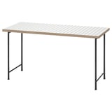 LAGKAPTEN table: modern square top, light beige and white, metal legs, easy mix-match design.
