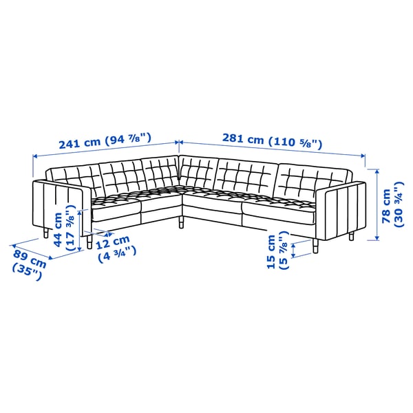 Illustration with measurements for the product: LANDSKRONA.