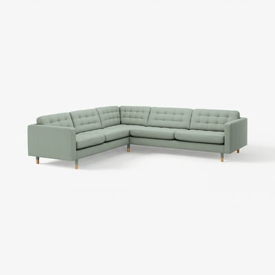 LANDSKRONA Corner sofa, 5-seat, Gunnared light green/wood