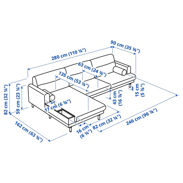 Illustration with measurements for the product: LÅNGARYD.