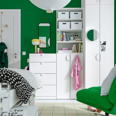 LASTARE Wardrobe combination, white/with height extension unit, 180x62x236 cm