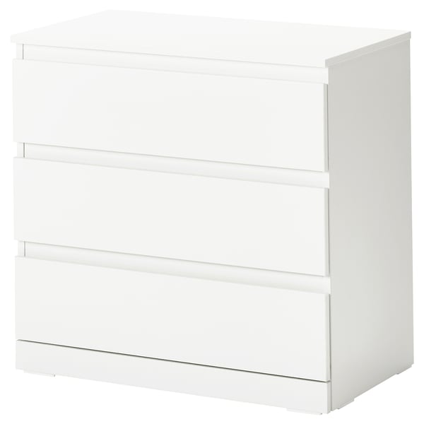 This image shows a white LILLBERGET chest of drawers. Three drawers, clean design.