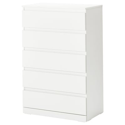 LILLBERGET white chest: 5-drawer, rectangular, simple design, glossy finish.