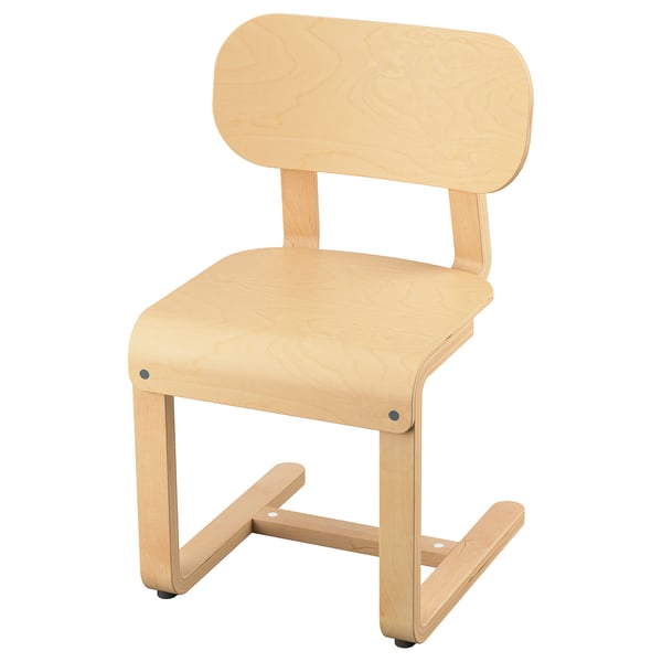 LYCKAN light wood cantilever chair with curved back and seat.