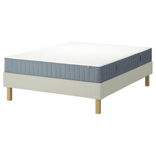 LYNGÖR Divan bed, Valevåg firm/light blue Knisa light beige, 160x200 cm