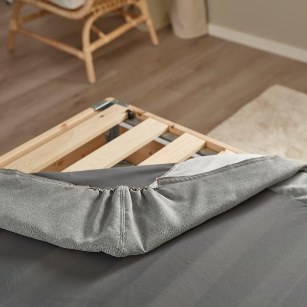 LYNGÖR Slatted mattress base, incl leg/Tibbleby beige/grey, 140x200 cm