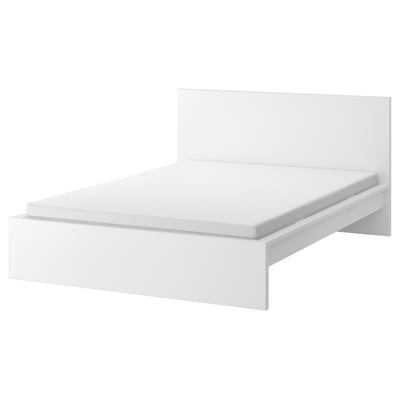 Minimalist white MALM bed with high headboard, modern design.