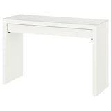 MALM white desk, glass top, modern, minimalist design, clean lines.