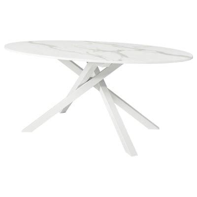 Oval dining table - MARIEDAMM, white, criss-cross legs, modern design.