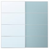 Wardrobe with white and light blue sliding doors, soft close.