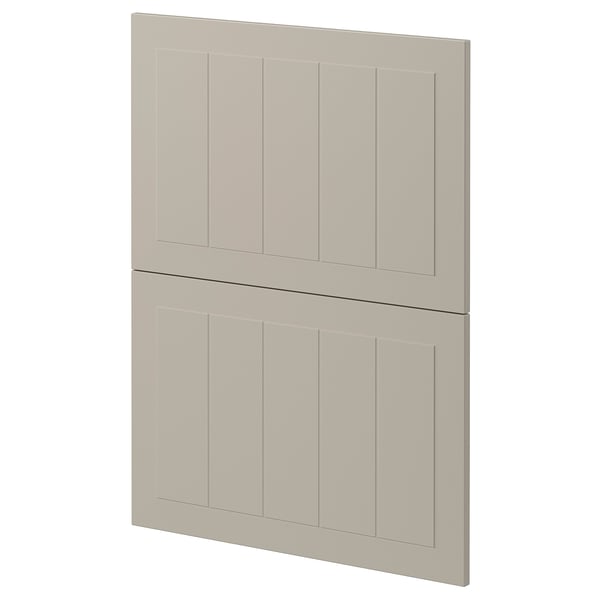 A beige METOD kitchen cabinet door with a rectangular, grooved design. Made of fiberboard, it a crafted look.
