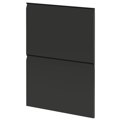 Black flat panel kitchen cabinet. Modern, sleek design with matte finish and integrated handle.