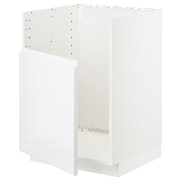 White METOD kitchen unit, modern design, square shape, with integrated handles and snap-on hinges.