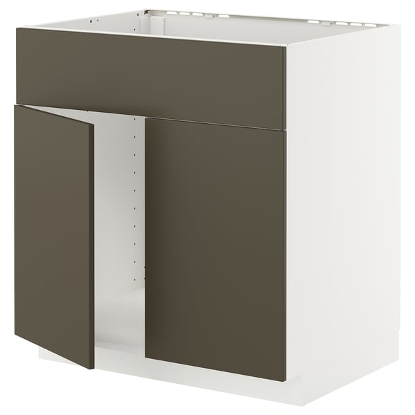 Modern kitchen cabinet in brown and white, rectangular shape with minimalist design.
