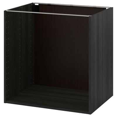 An ikea METOD kitchen cabinet in black with a square shape and flat design, made from particleboard and melamine foil.