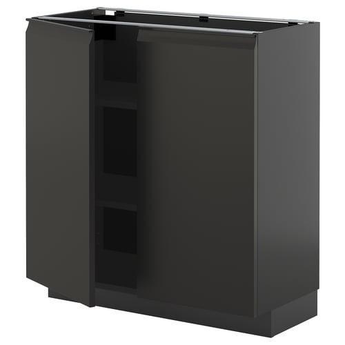 Modern black kitchen cabinet with sleek doors and handle, rectangular shape, glossy finish.