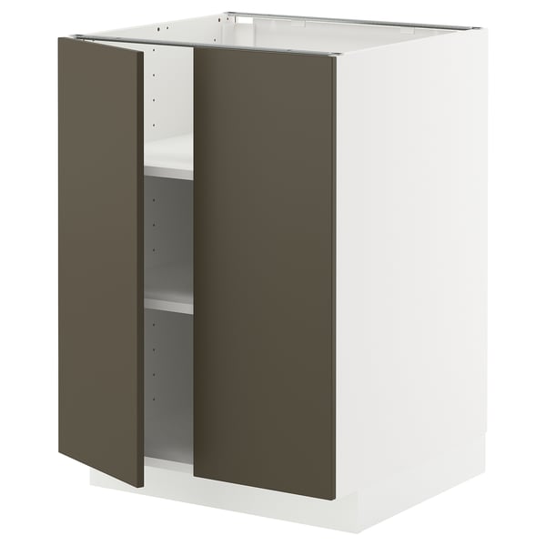 Modern kitchen cabinet, white & brown, adjustable shelves, sturdy frame.
