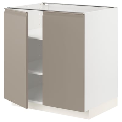 METOD kitchen cabinet in matte grey-beige with adjustable shelves and integrated handles.