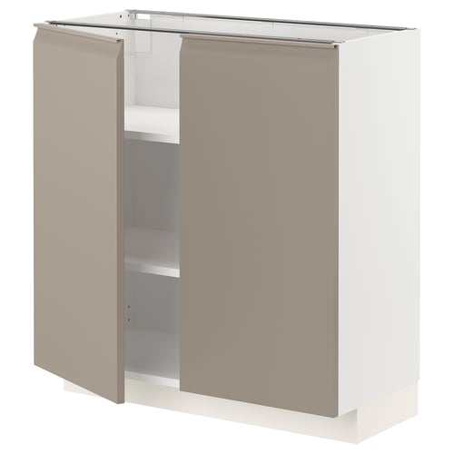 METOD kitchen unit in matte grey-beige with adjustable shelves and integrated handle. Modern, rectangular design.