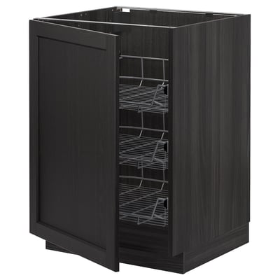 A dark grey METOD kitchen cabinet with pull-out wire baskets, designed for storing pots and pans.