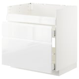 White glossy METOD kitchen unit with smooth drawer, modern design.