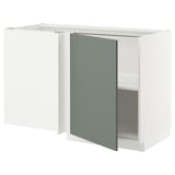 Modern white u-shaped kitchen unit with gray-green door, sleek design, sturdy & adjustable.