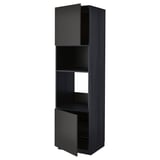 METOD kitchen unit, black, modern, rectangular, with adjustable shelves and open doors.