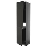 Modern black METOD kitchen cabinet with 3 adjustable shelves, two doors open.