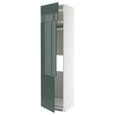 METOD high gloss green cabinet with open sections.