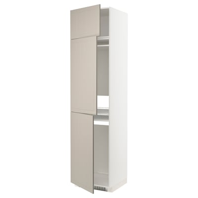 METOD kitchen cabinet in beige with beige door, rectangular, two shelves visible, minimalist design.
