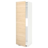 A METOD kitchen cabinet with a light ash wood pattern door and a white frame. It stands tall, slim, and an adjustable shelf inside.