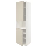 White METOD kitchen cabinet with beige doors, tall, two shelves.