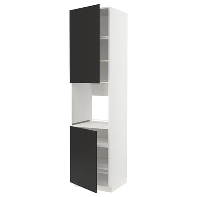 White METOD kitchen cabinet with black matte doors, square shape.