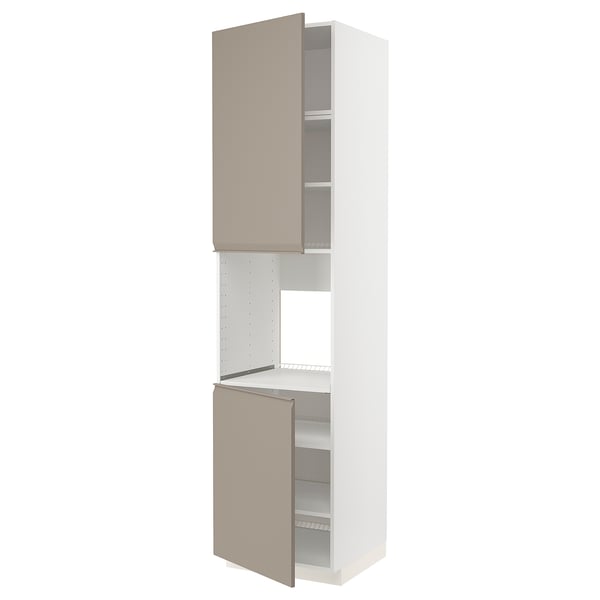 METOD white cabinet with beige doors, adjustable shelves.