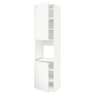 A white METOD kitchen cabinet. It has a modern design with adjustable shelves, sturdy construction, and snap-on hinges.