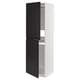 Black & white METOD cabinet, tall, sleek, modern, with matte black doors, metallic shelves, adjustable.
