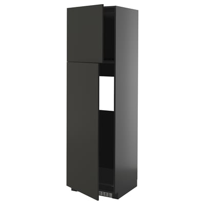 Black modern kitchen cabinet, sleek and tall, with adjustable shelf and reversible door.