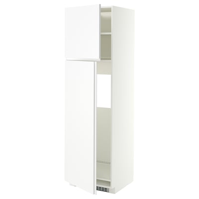 METOD High cabinet for fridge w 2 doors, white/VOXTORP matt white vertical handle, 60x60x200 cm