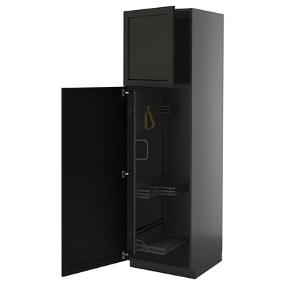 Dark grey METOD cabinet with black interior, shelves, and organizer.