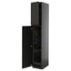 Black kitchen cabinet with open door, glossy finish, rectangular shape, modern design.