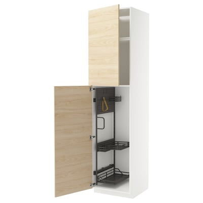 METOD light ash wood kitchen cabinet with pull-out organizers.
